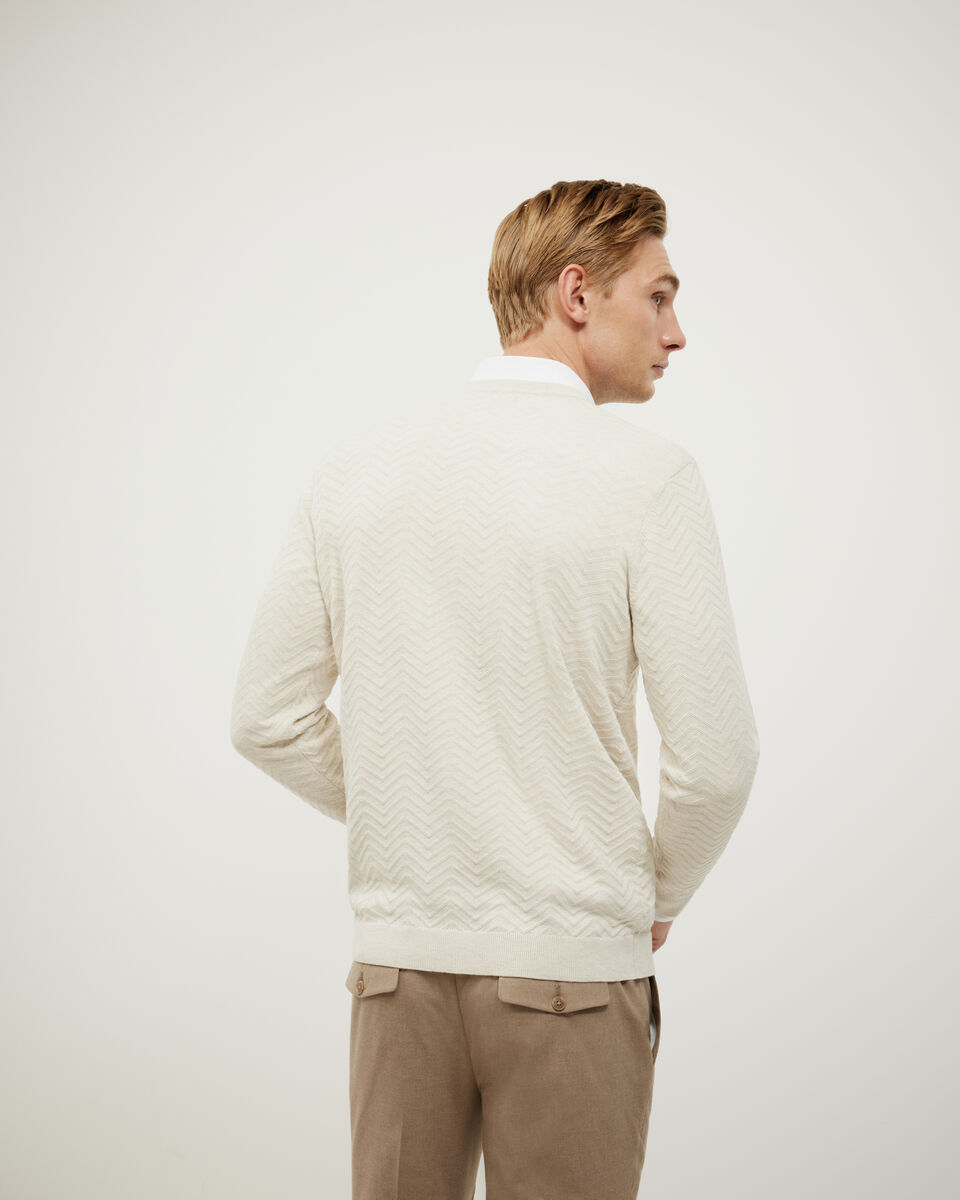Lightweight Zig Zag Crew Neck Knit, Bone, hi-res